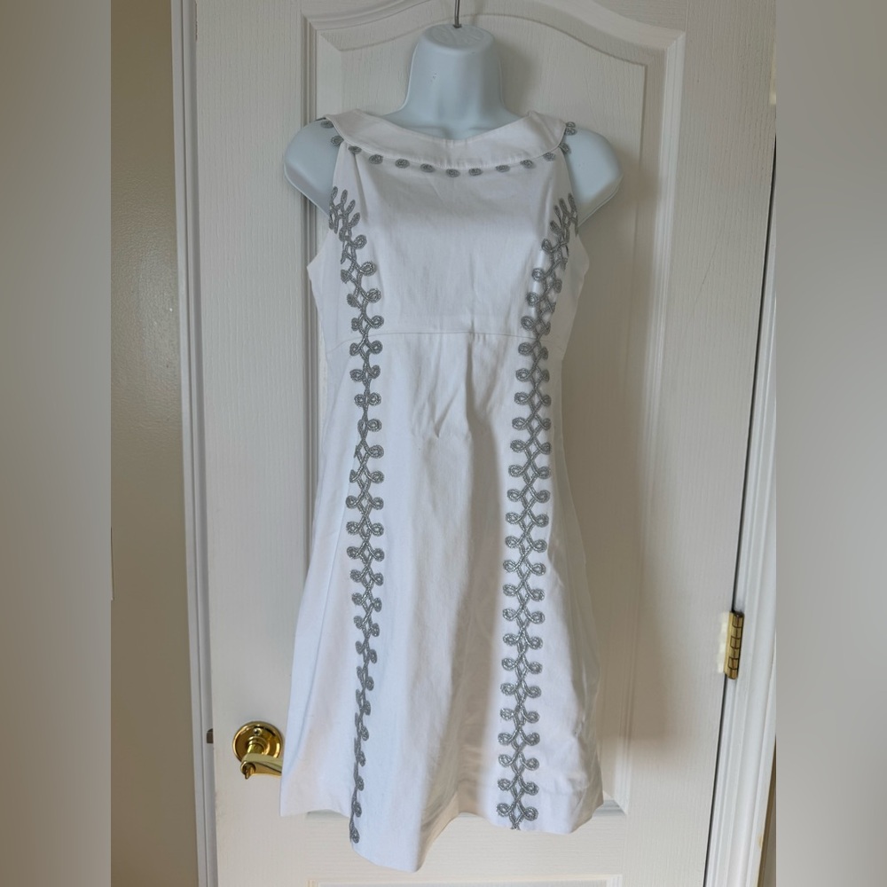 Lilly Pulitzer Jacqueline White & Silver Embroidered Sleeveless Dress Size 2